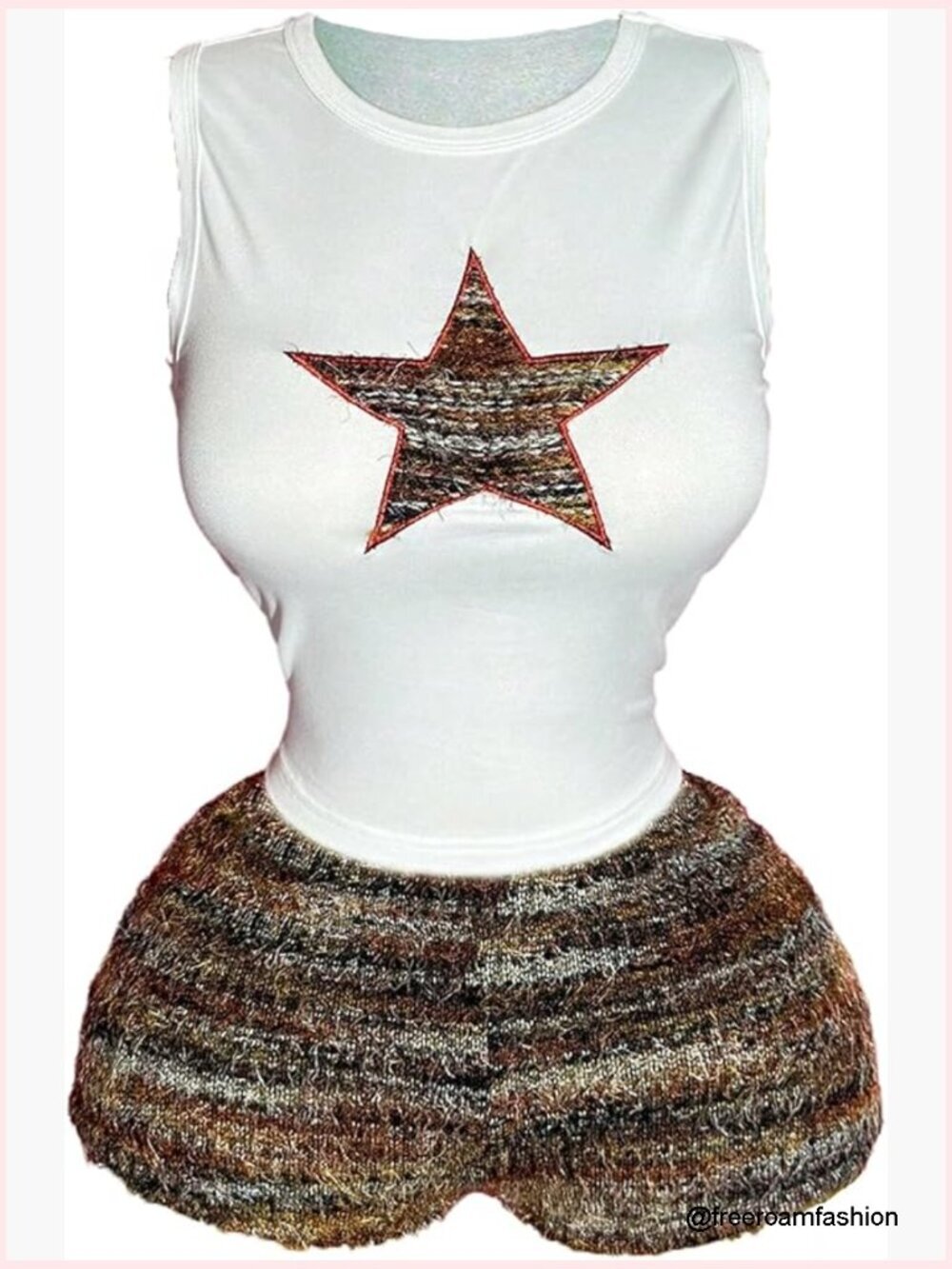 2 Piece Y2K Star Crop Top & Fuzzy Micro Shorts Set